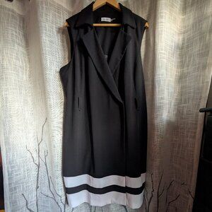 Calvin Klein Black & White Collared Wrap Dress Workwear Business Casual